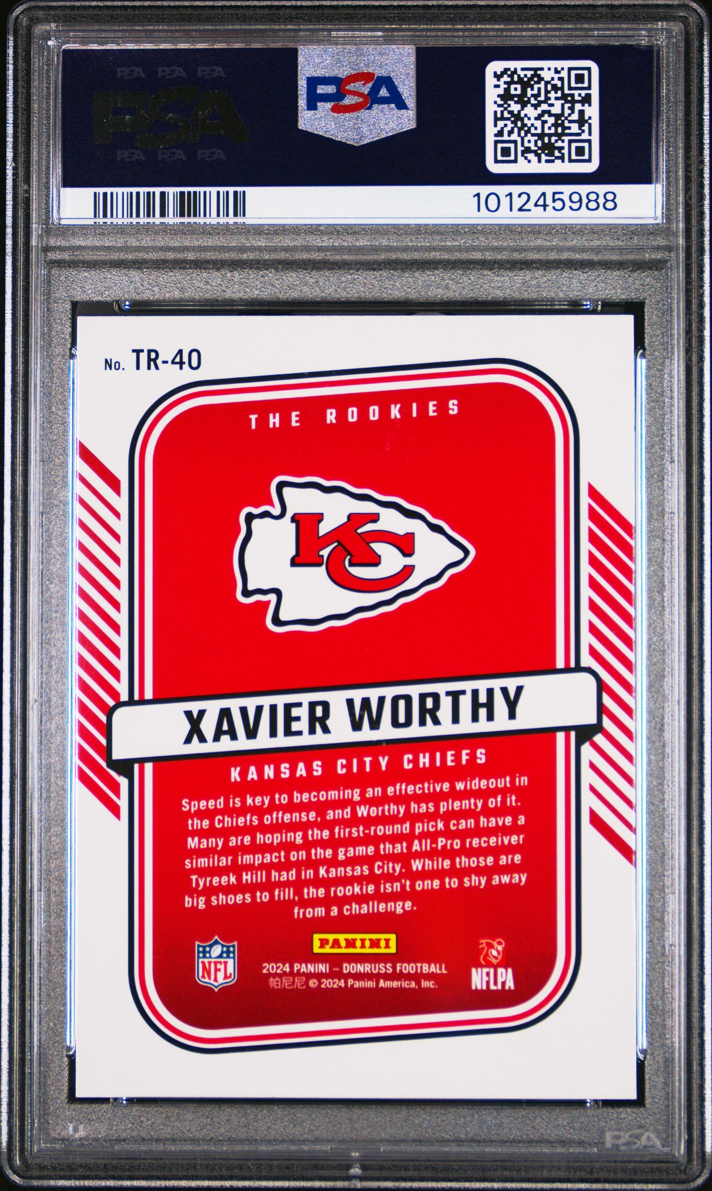 Graded 2024 Panini Donruss Xavier Worthy #TR40 The Rookies Rookie RC Football Card PSA 10 Gem Mint