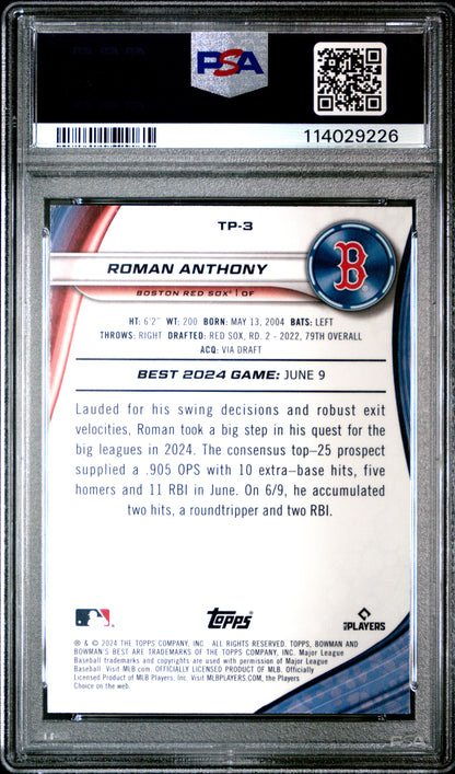 Graded 2024 Topps Bowmans Best Roman Anthony #TP3 Top Prospects Aqua Lava /199 Rookie RC Baseball Card PSA 10 Gem Mint