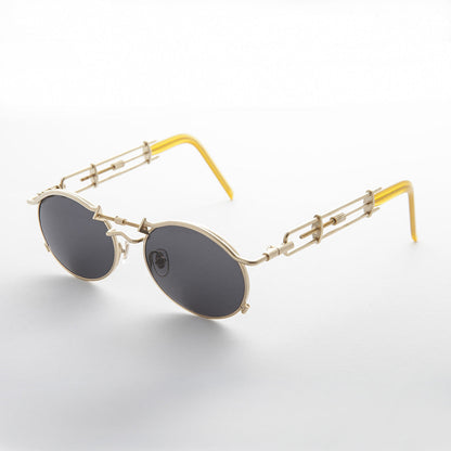 Vintage Steampunk Sunglass with Oval Lens and Intricate Temple Design - Cyrus