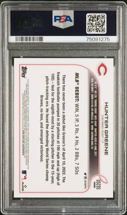 Graded 2022 Topps Chrome Update Hunter Greene #USC93 Rookie RC Baseball Card PSA 10 Gem Mint