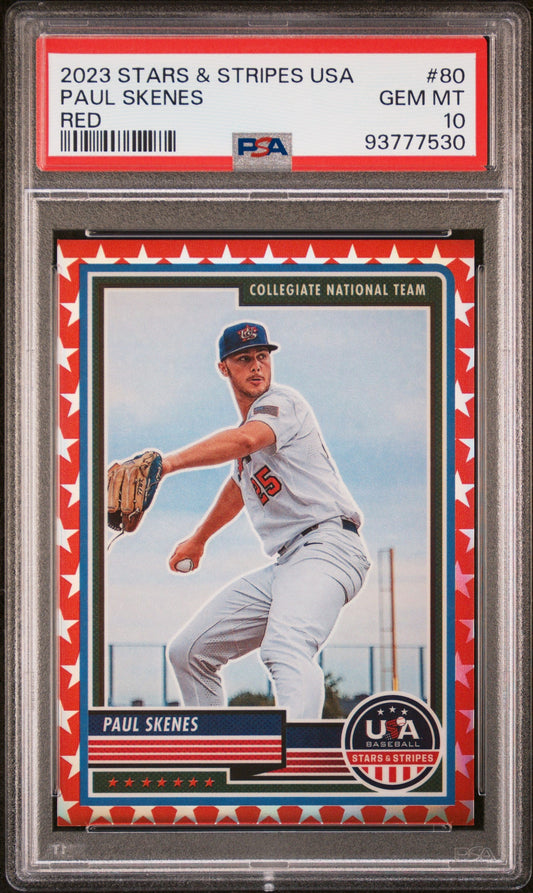 Graded 2023 Panini Stars & Stripes USA Paul Skenes #80 Red #/149 Rookie RC Baseball Card PSA 10 Gem Mint