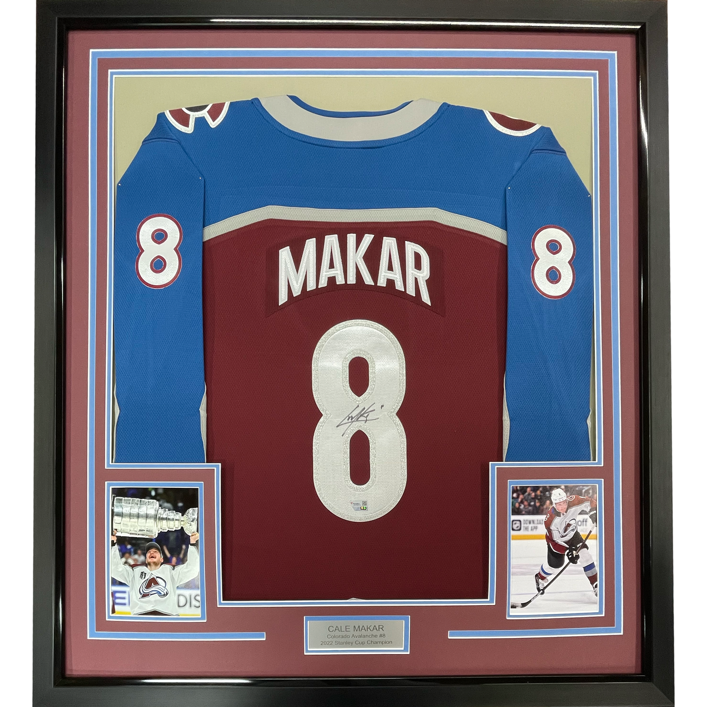 Framed Autographed/Signed Cale Makar 35x39 Colorado Avs Avalanche Maroon Authentic Hockey Jersey Fanatics COA