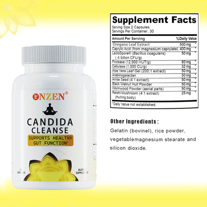 Candida Cleanse -Gut and ColonSupport -for Men & Women -AntiYeast Overgrowth -Oregano Leaf, Wormwood, Black Walnut, caprylic Ac