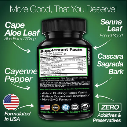 Cape Aloe Colon Cleanse, Detox & Flush - 90 Capsules. Gentle Constipation Relief
