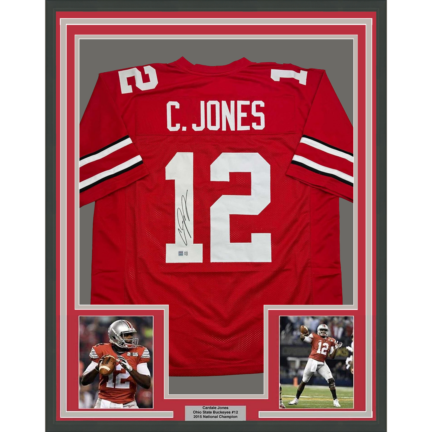 Framed Autographed/Signed Cardale Jones 35x39 Ohio State Red College Football Jersey Tristar COA