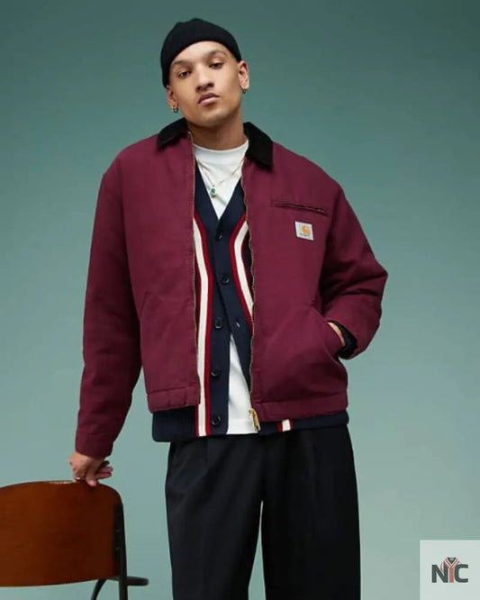 Carhartt WIP OG Detroit Zip Up Jacket In Burgundy