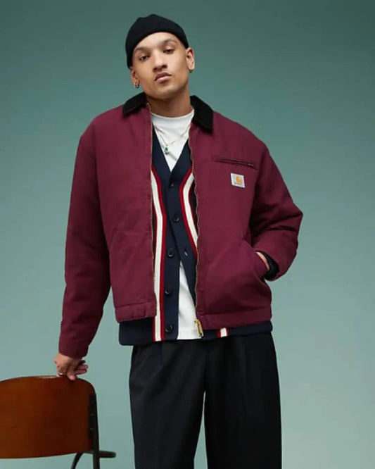 Carhartt WIP OG Detroit Zip Up Jacket In Burgundy