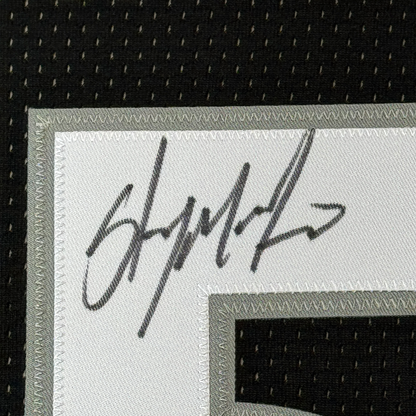 Framed Autographed/Signed Carmelo Anthony 35x39 Syracuse Orange Black Basketball Jersey Fanatics COA