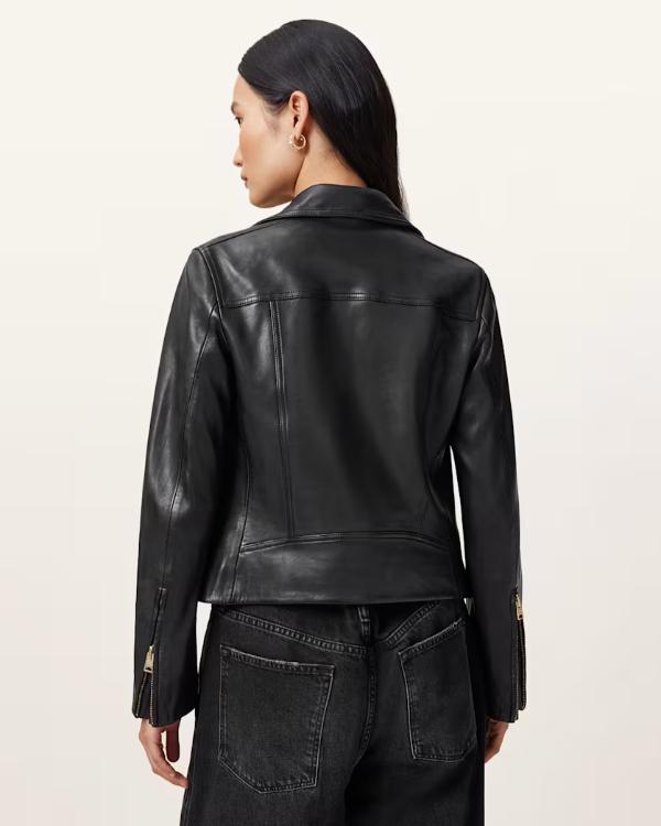 Leanne S01 Kristen Johnston Black Bikers Leather Jacket
