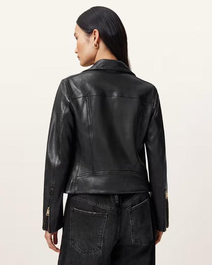 Leanne S01 Kristen Johnston Black Bikers Leather Jacket