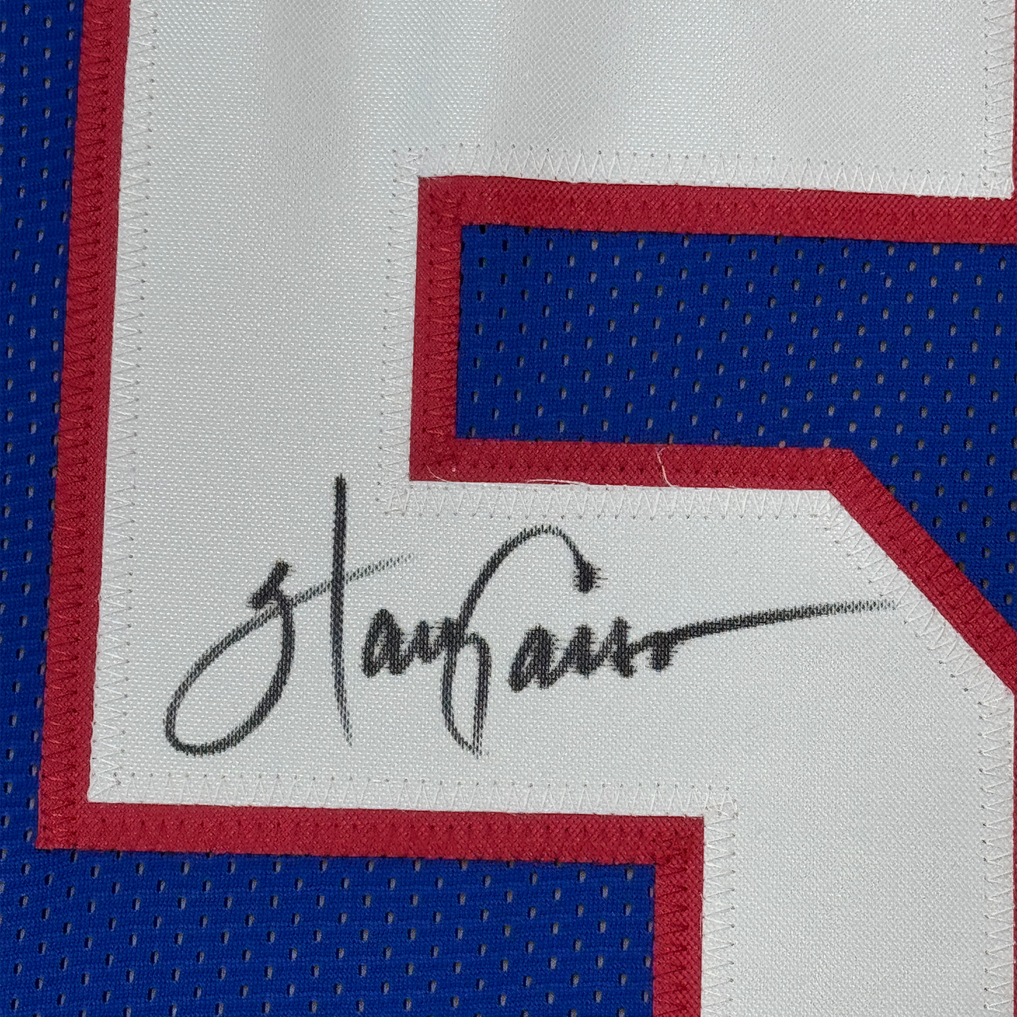 Framed Autographed/Signed Harry Carson 35x39 New York Blue Football Jersey Beckett BAS COA
