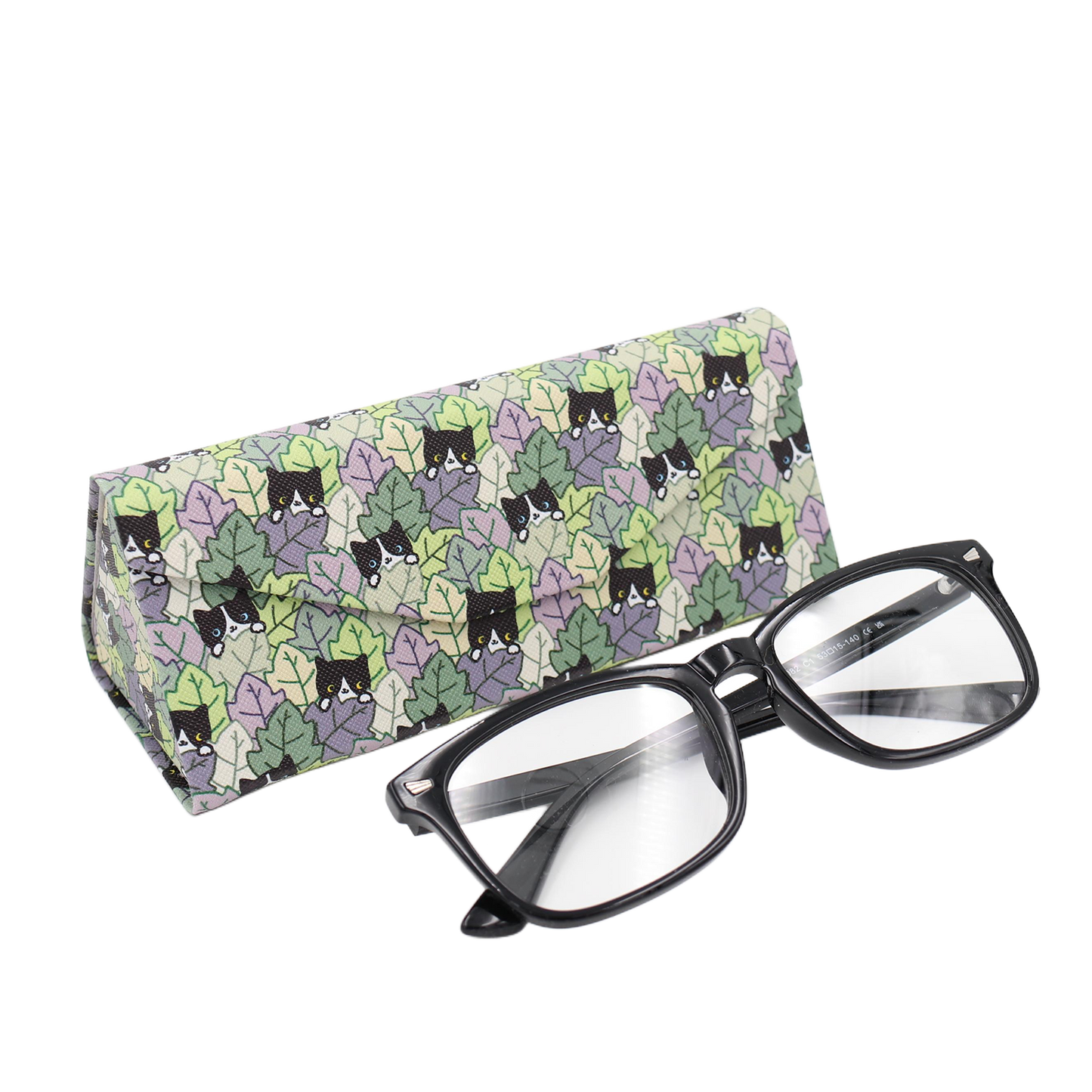 Cat Hide and Seek Print Glasses Case - Vegan Leather Magic Folding Hard Case
