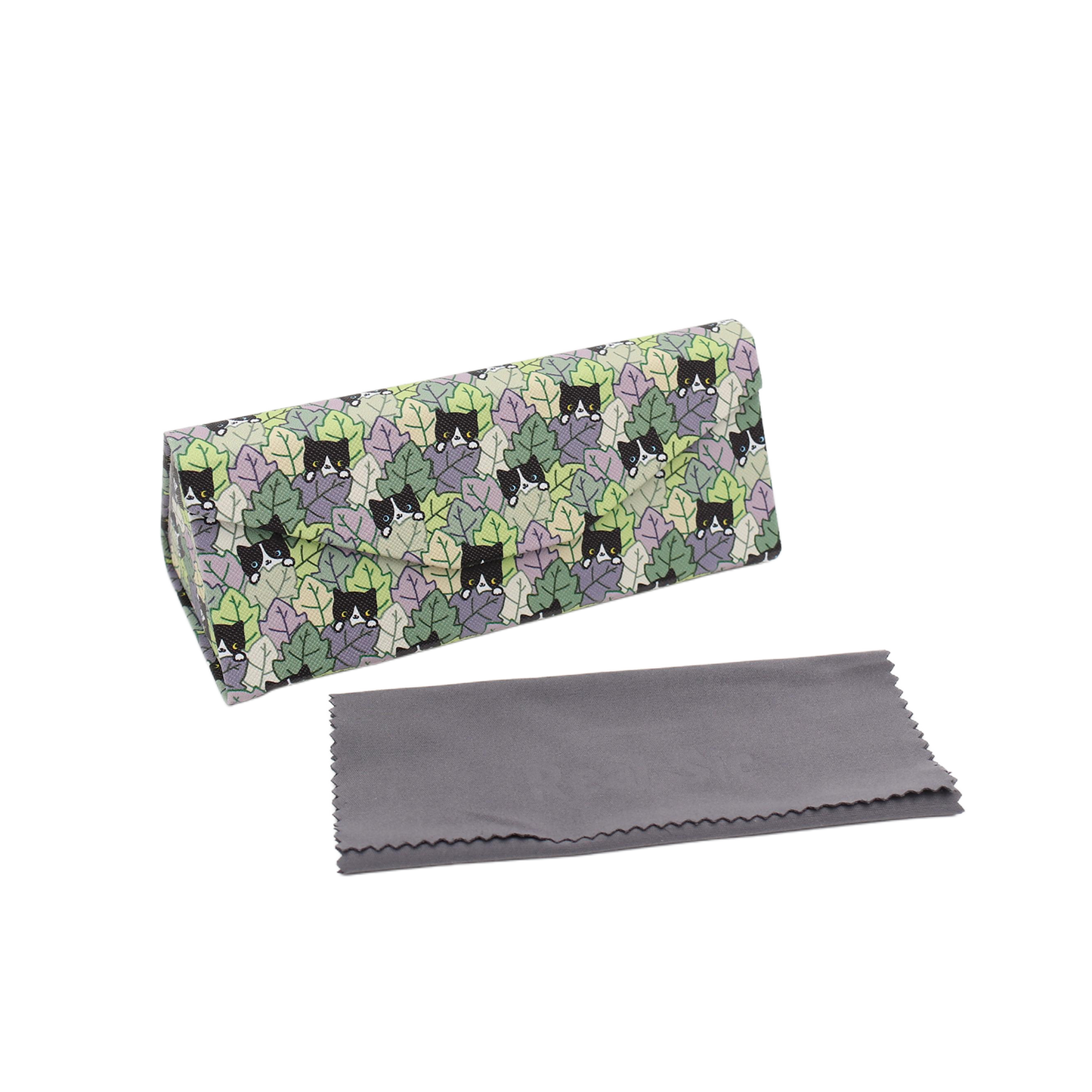 Cat Hide and Seek Print Glasses Case - Vegan Leather Magic Folding Hard Case