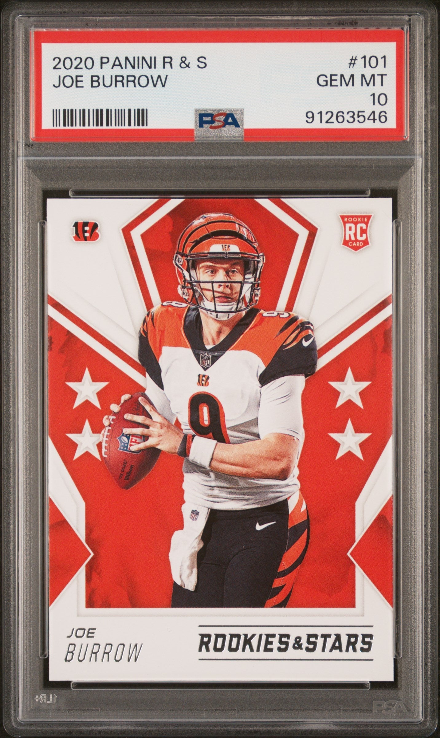Graded 2020 Panini Rookies & Stars Joe Burrow #101 Rookie RC Football Card PSA 10 Gem Mint