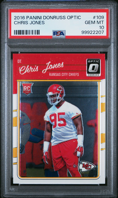 Graded 2016 Panini Donruss Optic Chris Jones #109 Rookie RC Football Card PSA 10 Gem Mint