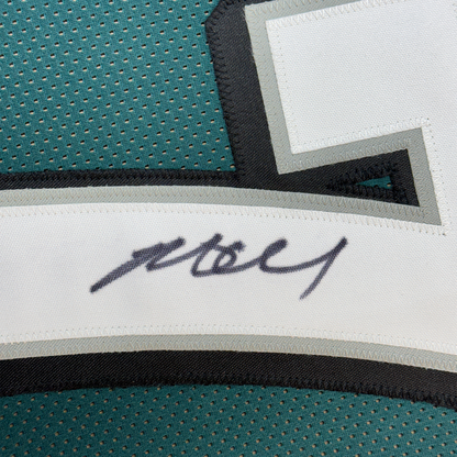 Framed Autographed/Signed Brent Celek 35x39 Philadelphia Green Football Jersey JSA COA