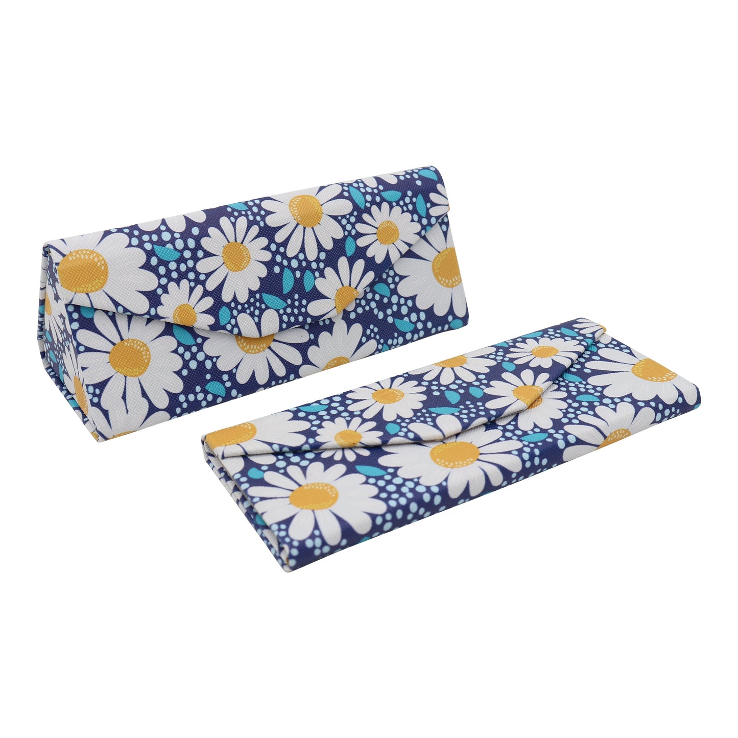 Daisy Glasses Case - Vegan Leather Flower Eyewear Folding Hard Shell Case