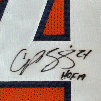 Framed Autographed/Signed Champ Bailey 35x39 Denver Orange Football Jersey JSA COA