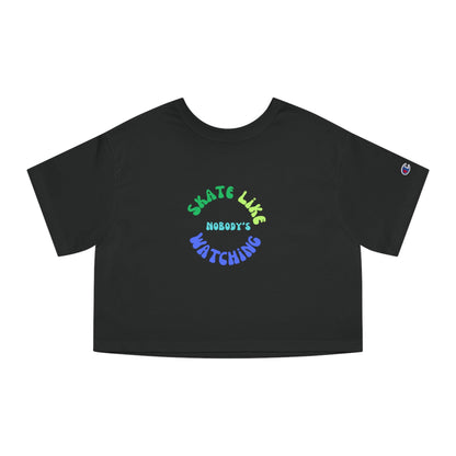Champion Women's Blue/Green Skate Like Nobody's Watching Cropped T-Shirt