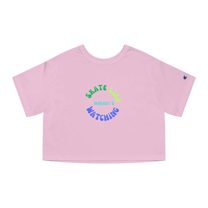 Champion Women's Blue/Green Skate Like Nobody's Watching Cropped T-Shirt