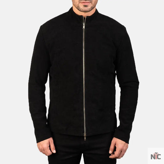 Charcoal Black Suede Biker Jacket