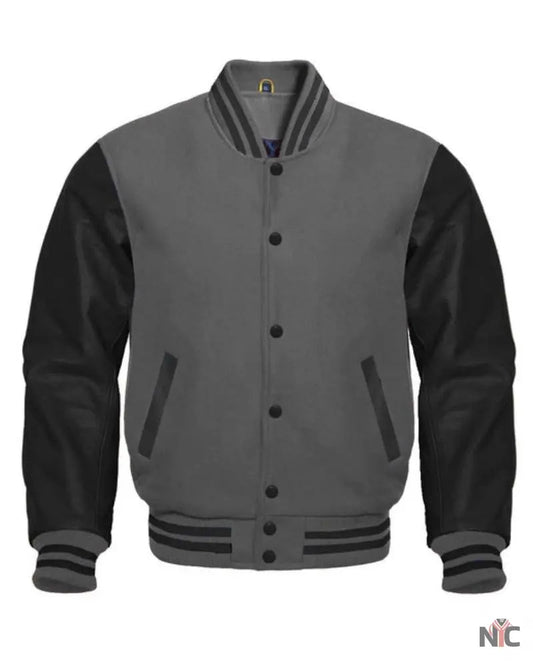 Charcoal Gray And Black Letterman Jacket