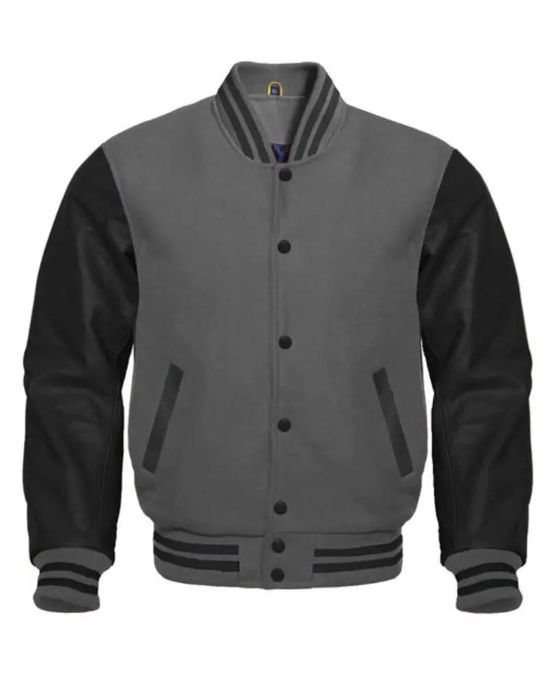 Charcoal Gray And Black Letterman Jacket