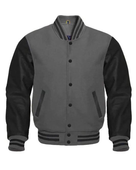 Charcoal Gray And Black Letterman Jacket