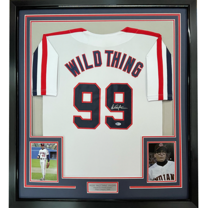 Framed Autographed/Signed Charlie Sheen 35x39 Wild Thing Ricky Vaughn Major League Movie Baseball Jersey JSA COA