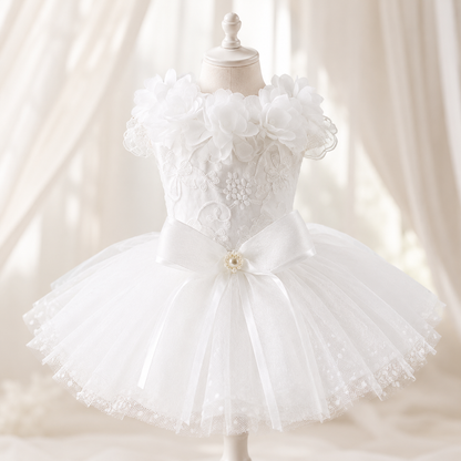 Luxury Classic White Pet Wedding Dress Elegant Floral Tulle Dog Dress