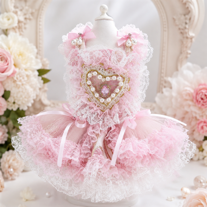 Handmade Romantic Puppy Gown Pink Lace