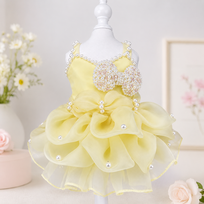 Handmade Elegant Yellow Pearl Princess Dress