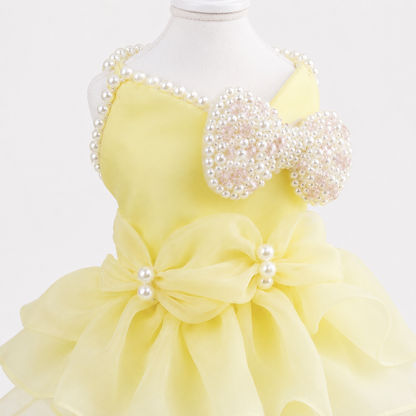 Handmade Elegant Yellow Pearl Princess Dress