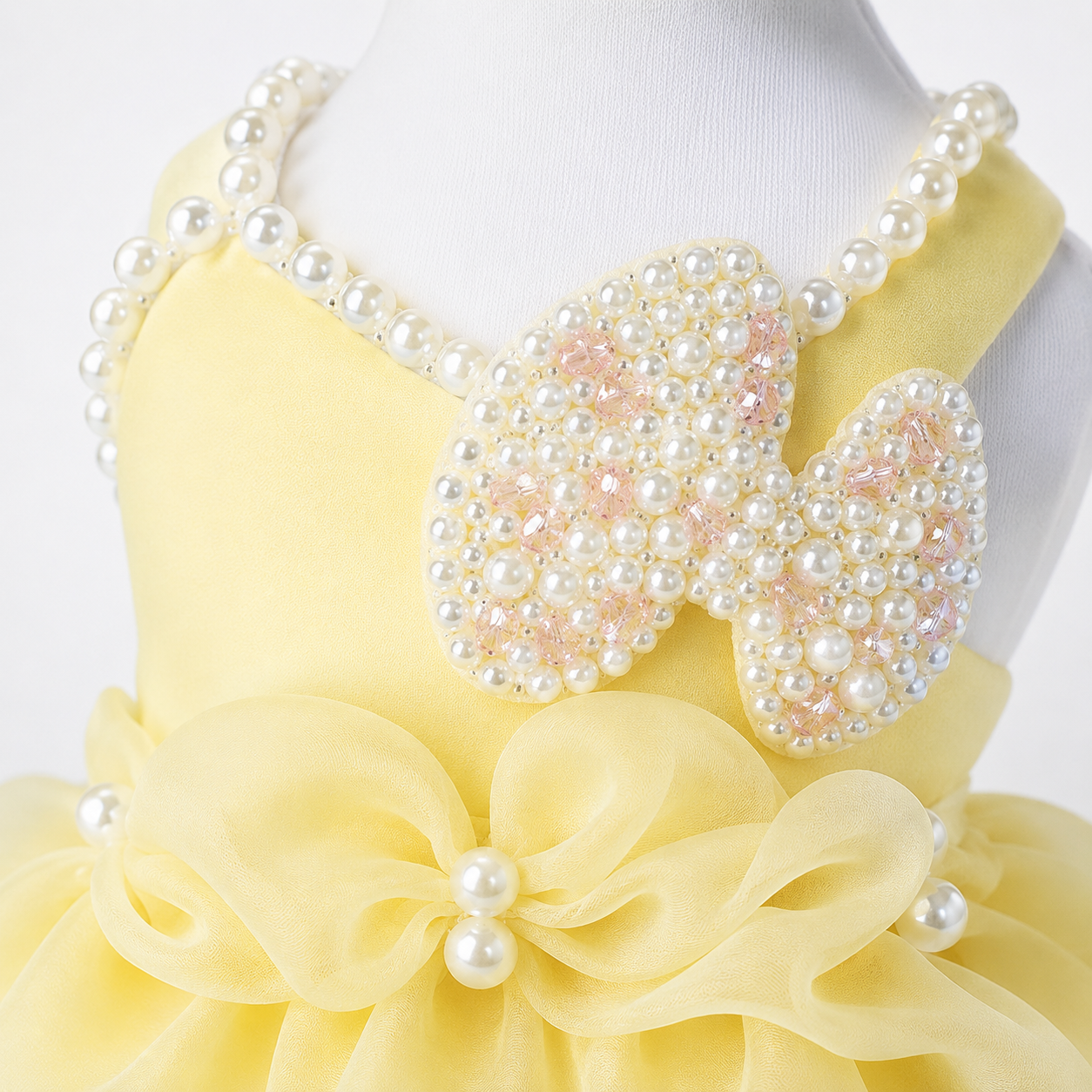 Handmade Elegant Yellow Pearl Princess Dress