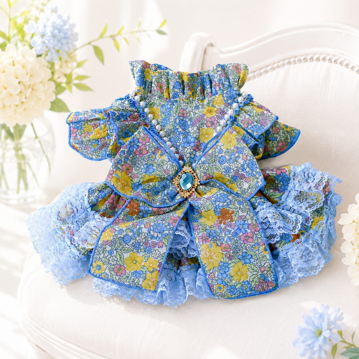 Pet dress Baroque style floral