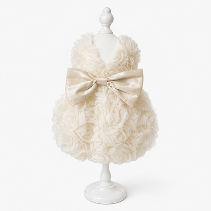 Luxury Rose Pet Dress for Small Dogs – 3D Floral Princess Puppy Dress with Satin Bow