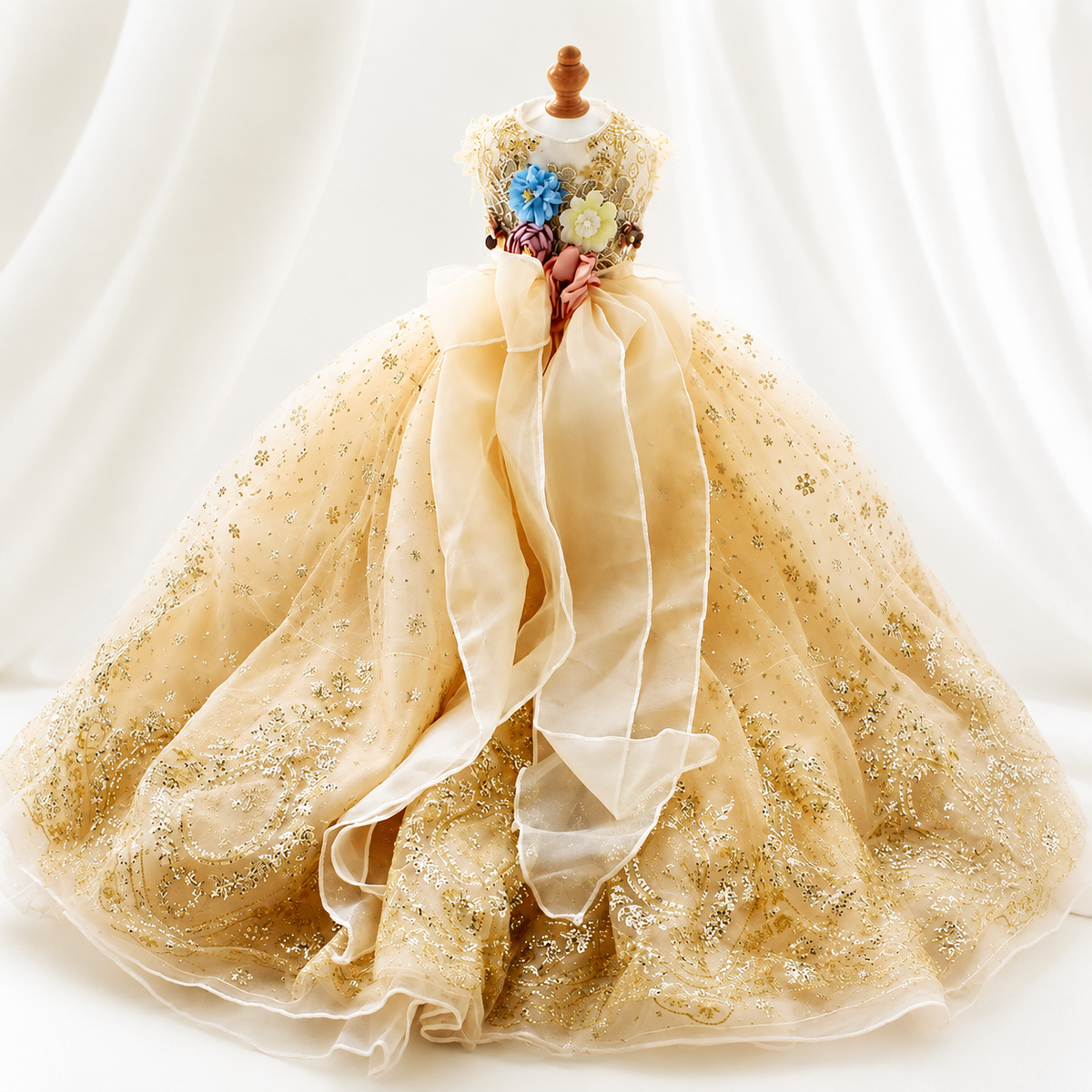 Handmade Luxury Champagne Gold Princess Dog Wedding Dress Glitter Lace Ball Gown for Small Dogs
