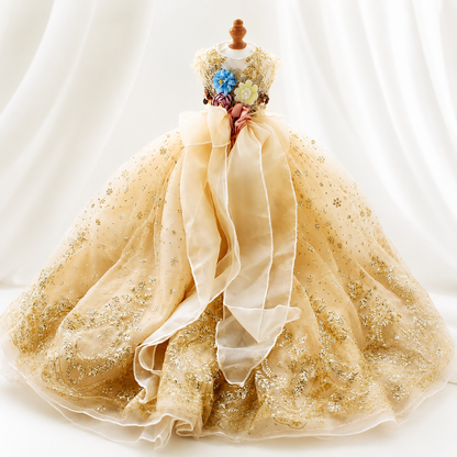 Handmade Luxury Champagne Gold Princess Dog Wedding Dress Glitter Lace Ball Gown for Small Dogs