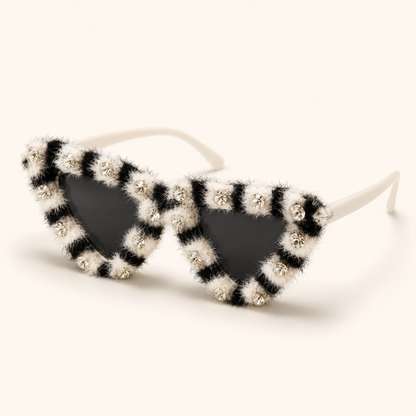 Luxury Pet Cat Eye Sunglasses – Rhinestone Furry Zebra Fashion Dog Glasses