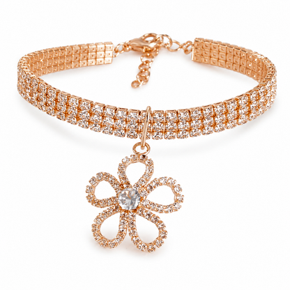 Luxury Crystal Flower Pet Necklace – Rhinestone Gold Dog & Cat Jewelry Collar