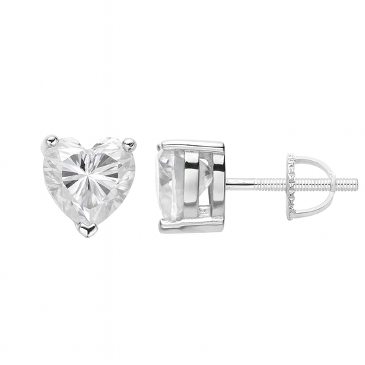 Moissanite Heart Stud Earrings 925 Sterling Silver Screw Back