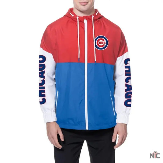 Chicago Cubs Color Block Royal/Red Hoodie Windbreaker