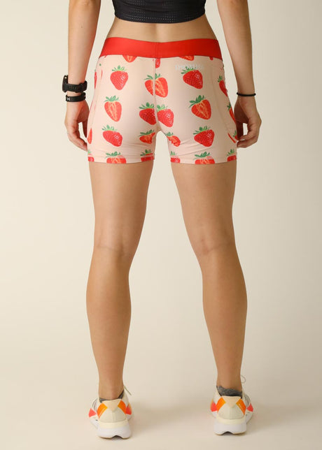 Women's Strawberry Season 3" 2-Pocket Compression Shorts (Red) XS S M L XL