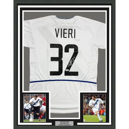 Framed Autographed/Signed Christian Vieri 35x39 Inter Milan White Soccer Futbol Jersey Beckett BAS COA