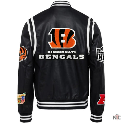Cincinnati Bengals Jeff Hamilton Black Leather Varsity Jacket