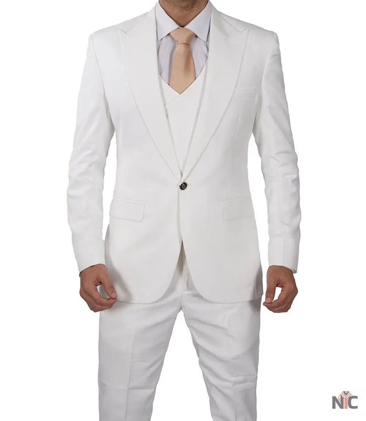 Classic Double-Breasted White 3-Piece Men's Wedding Suits