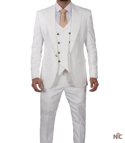 Classic Double-Breasted White 3-Piece Men's Wedding Suits