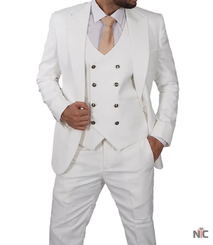 Classic Double-Breasted White 3-Piece Men's Wedding Suits