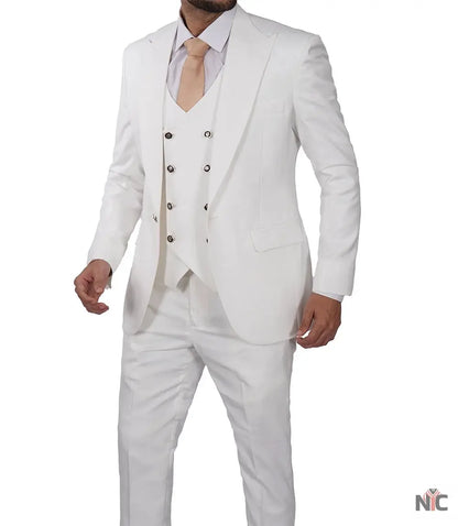 Classic Double-Breasted White 3-Piece Men's Wedding Suits