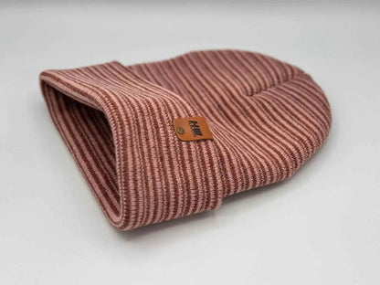Classic Contrast Cuffed Beanie, Burgundy and Pink